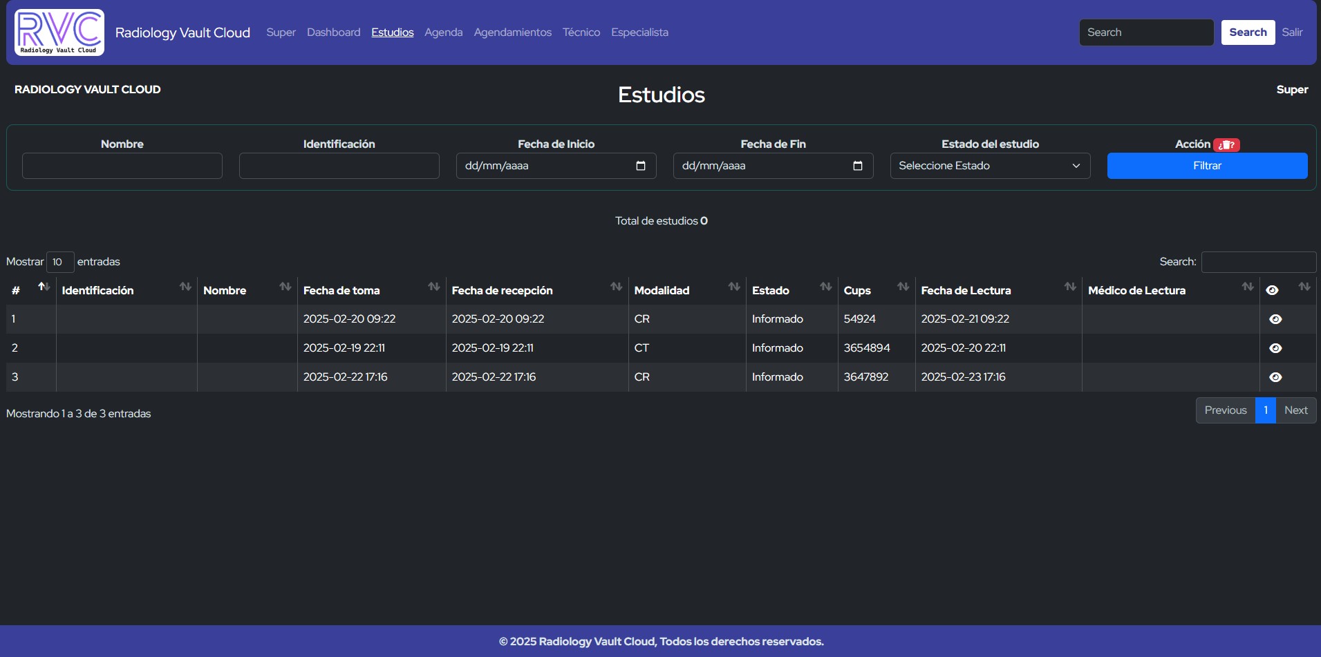 Consola de gestión de órdenes Modality Worklist RVC MWL